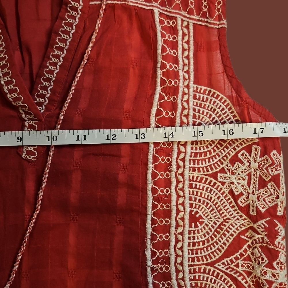 Lucky Brand Red Embroidered Cotton Boho Top | Size Small | Festival Peasant - Picture 5 of 5